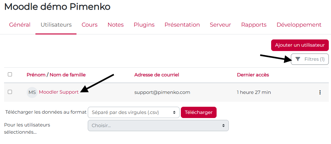 liste des utilisateurs