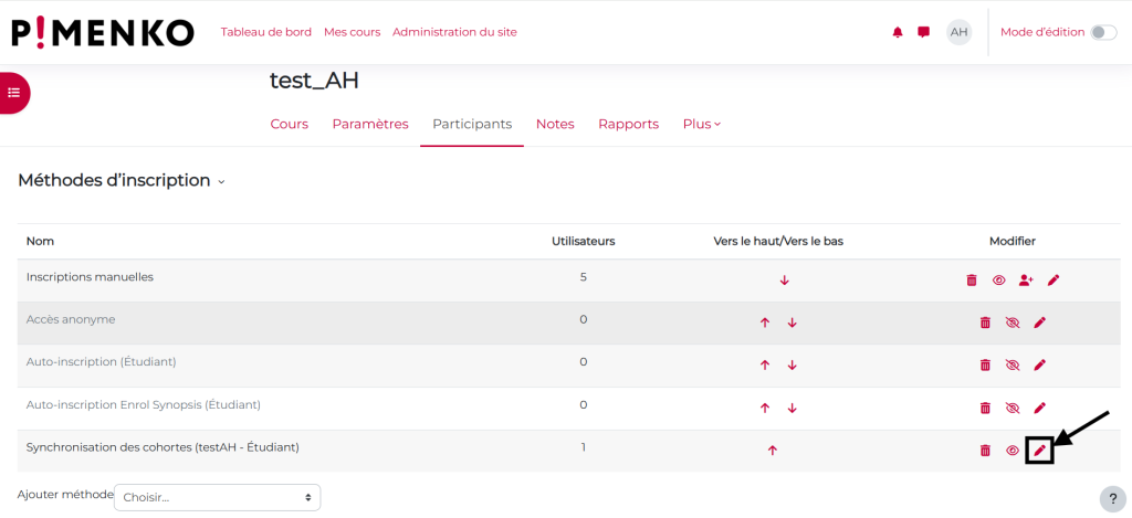 modifier la synchronisation de cohorte