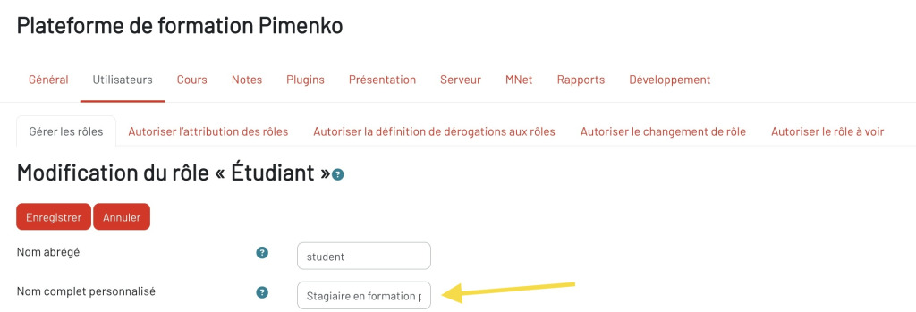 Modification de l'intitulé du rôle étudiant en stagiaire en formation pro