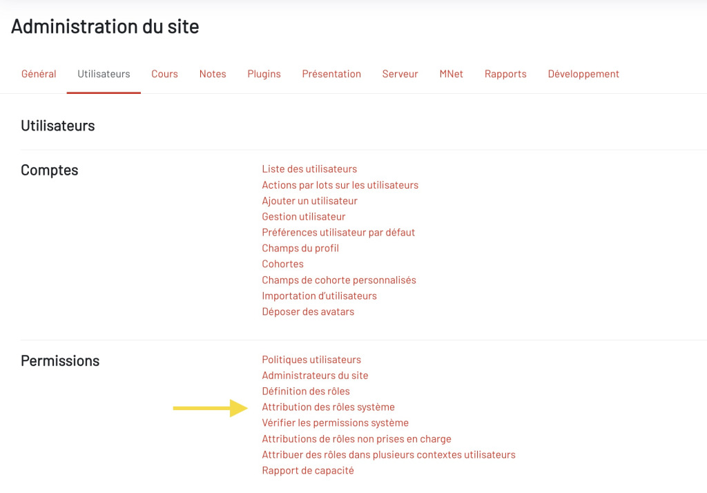 Lien pour modifier un rôle et son intitulé