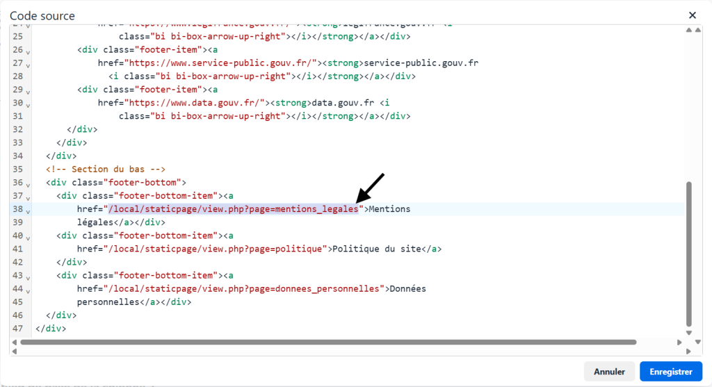 ajout lien pied de page
