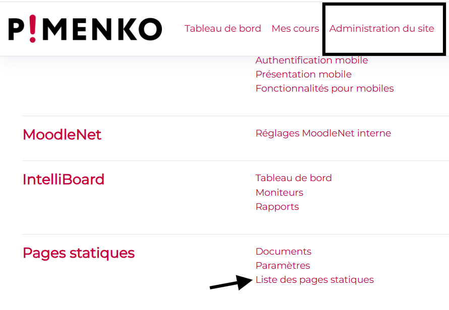 onglet liste documents statiques