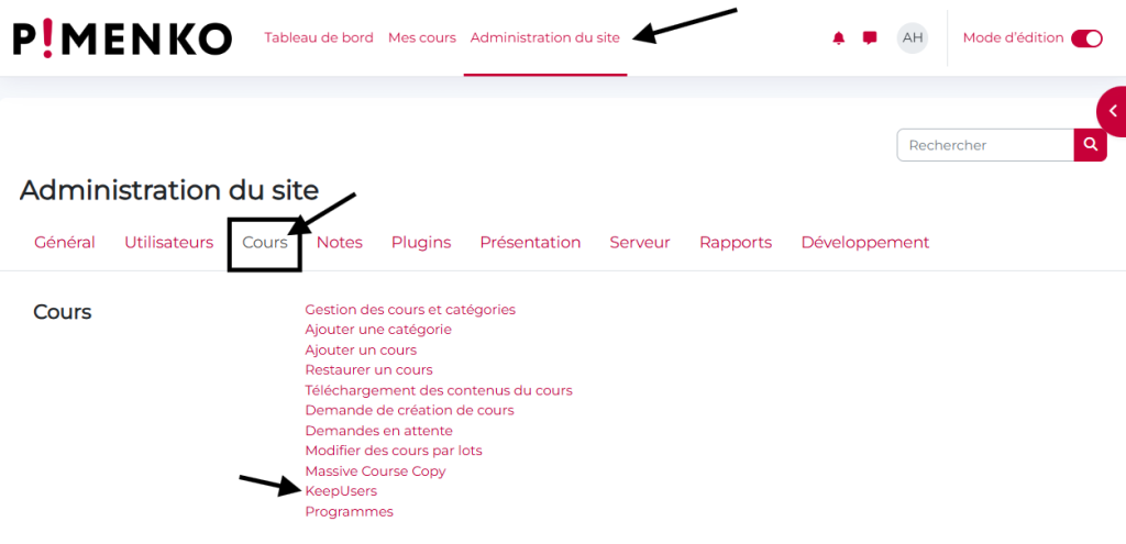 chemin vers keepusers