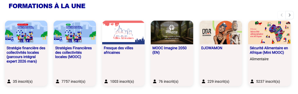 Vue du bloc "Cours à la une" premium, affichage en 6 vignettes de cours