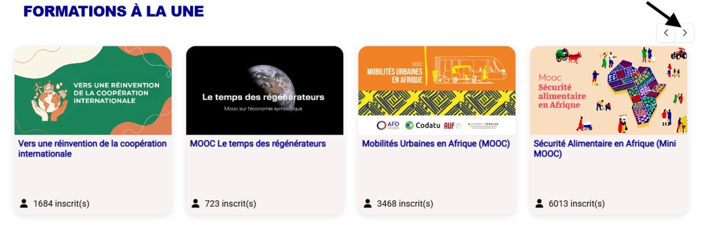 Vue du bloc "Cours à la une" premium, changement de page