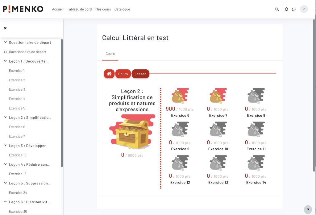 Image of a Ludimoodle course page with the score game element