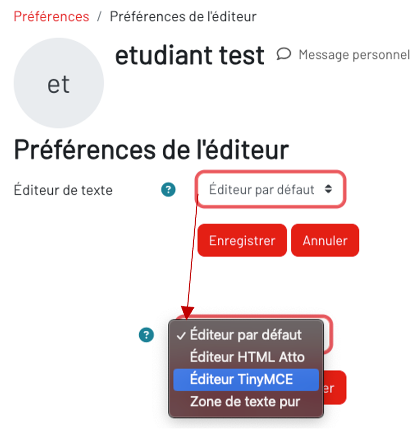 Sélection de l'éditeur dans les préférences