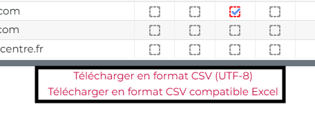 Boutons de téléchargement des données sous forme de fichier .csv