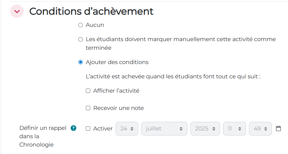 condition achèvement conditions
