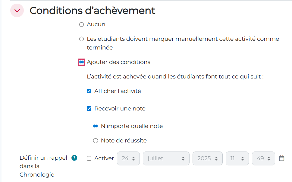 condition achèvement conditions