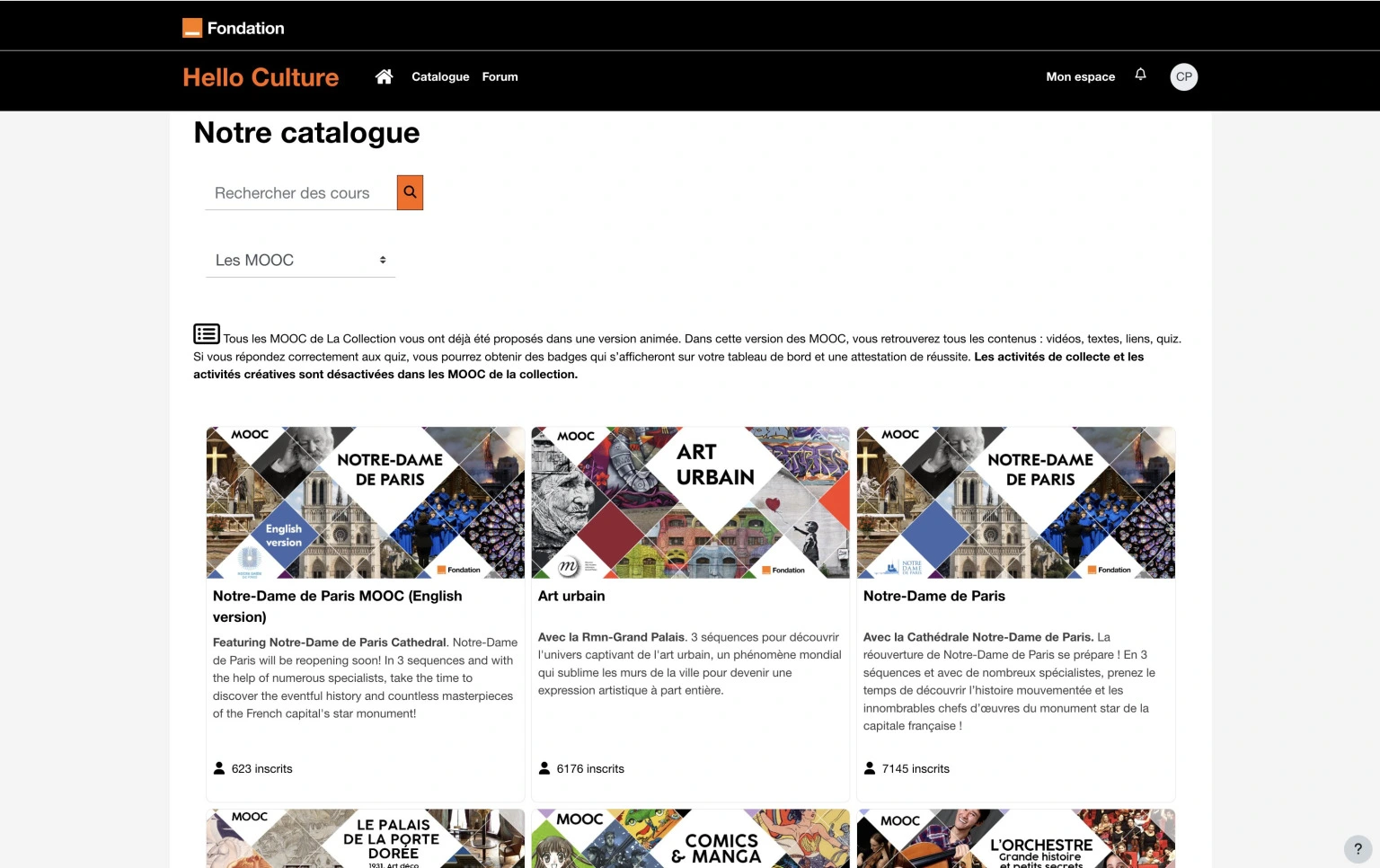 Catalogue plateforme LMS