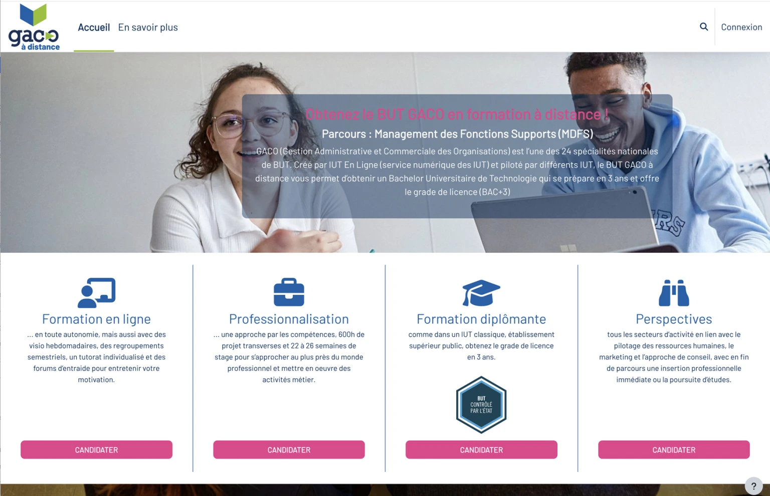 Page d'accueil du LMS IUT en ligne