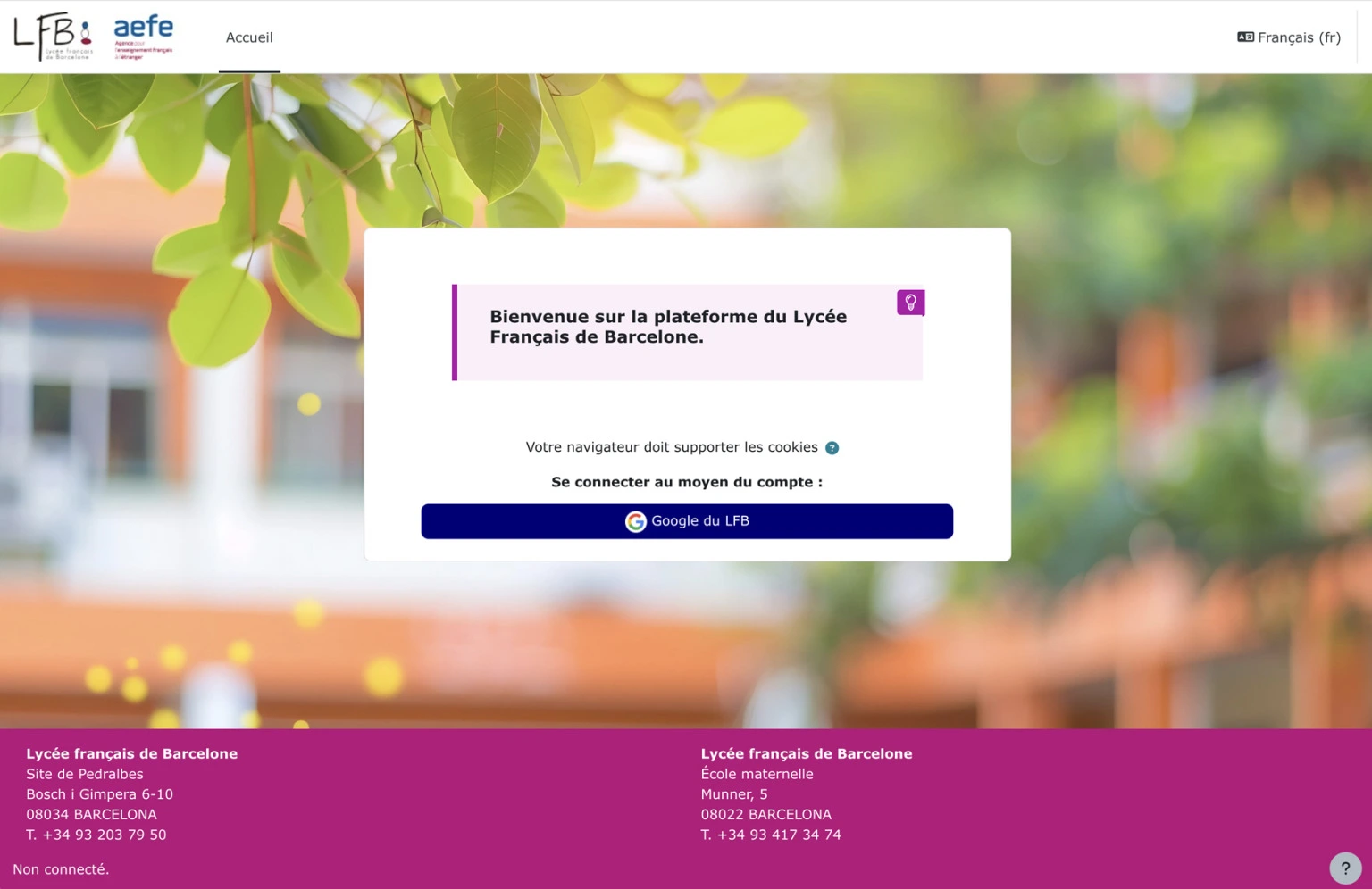 Page d'authentification LMS lycée