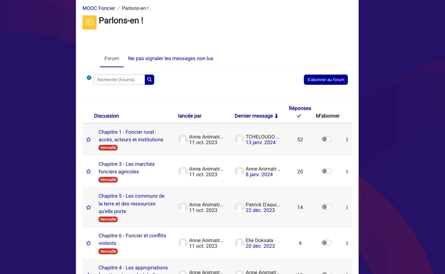 MOOC Foncier - activité forum