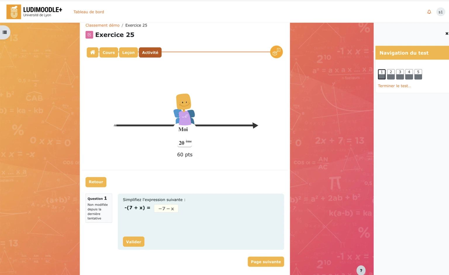 Ludimoodle : page d'activité de l'élément de jeu 