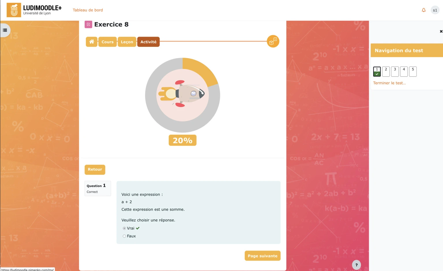 Ludimoodle : page d'activité de l'élément de jeu 