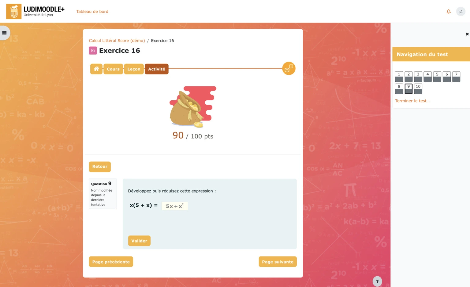 Ludimoodle : page d'activité de l'élément de jeu 