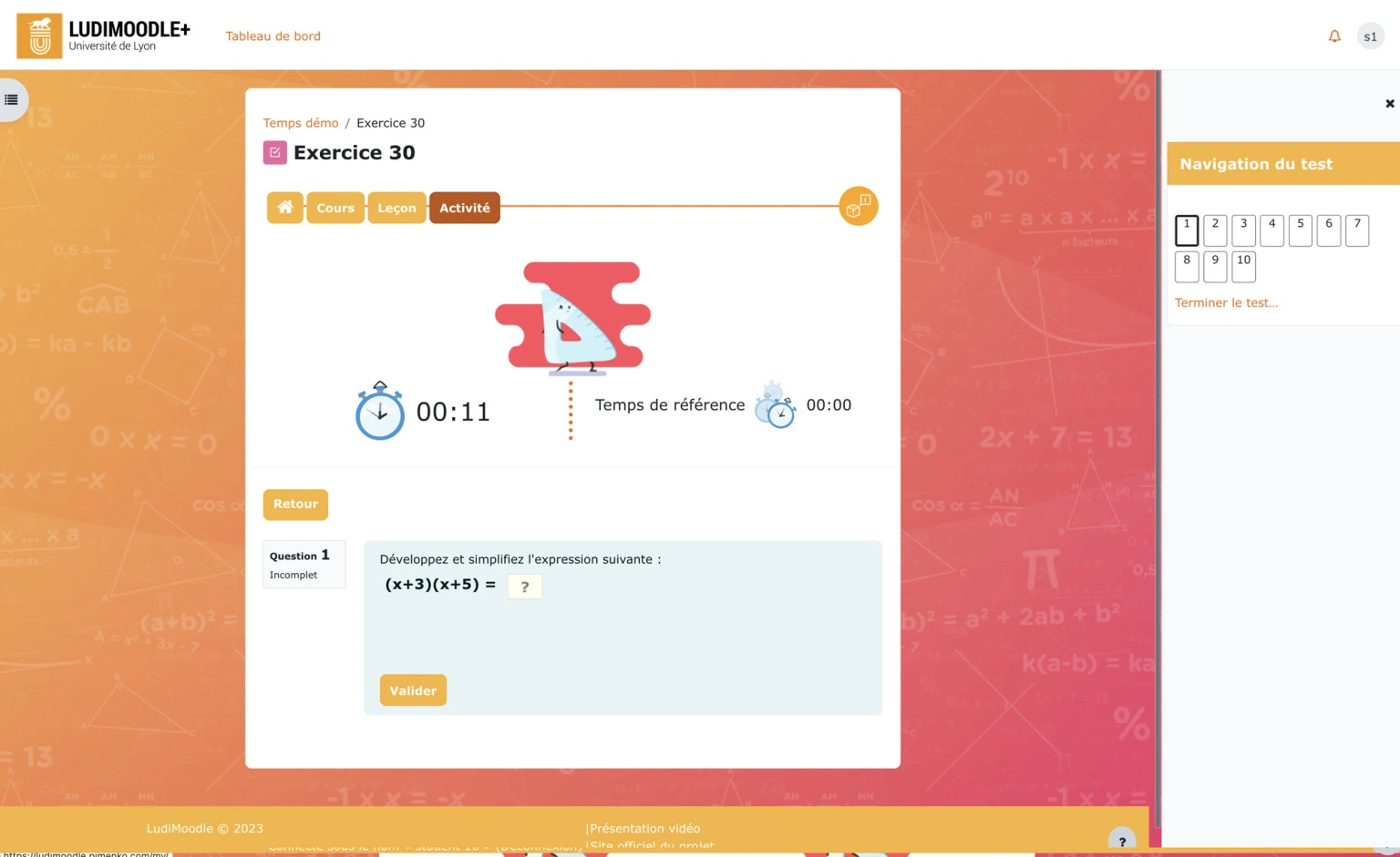 Ludimoodle : page d'activité de l'élément de jeu 