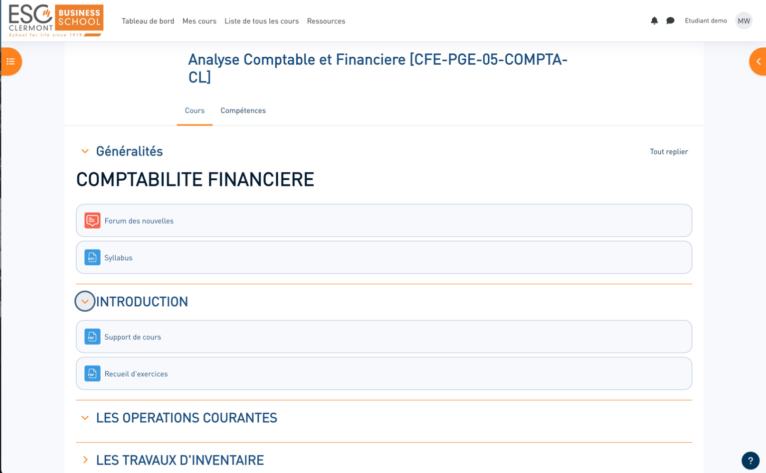 Exemple de cours LMS ESC Clermont Ferrand