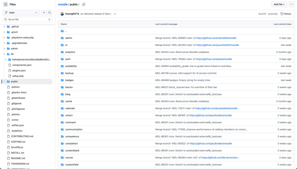 Nouvelle organisation des fichiers Moodle 5.1 sur GitHub