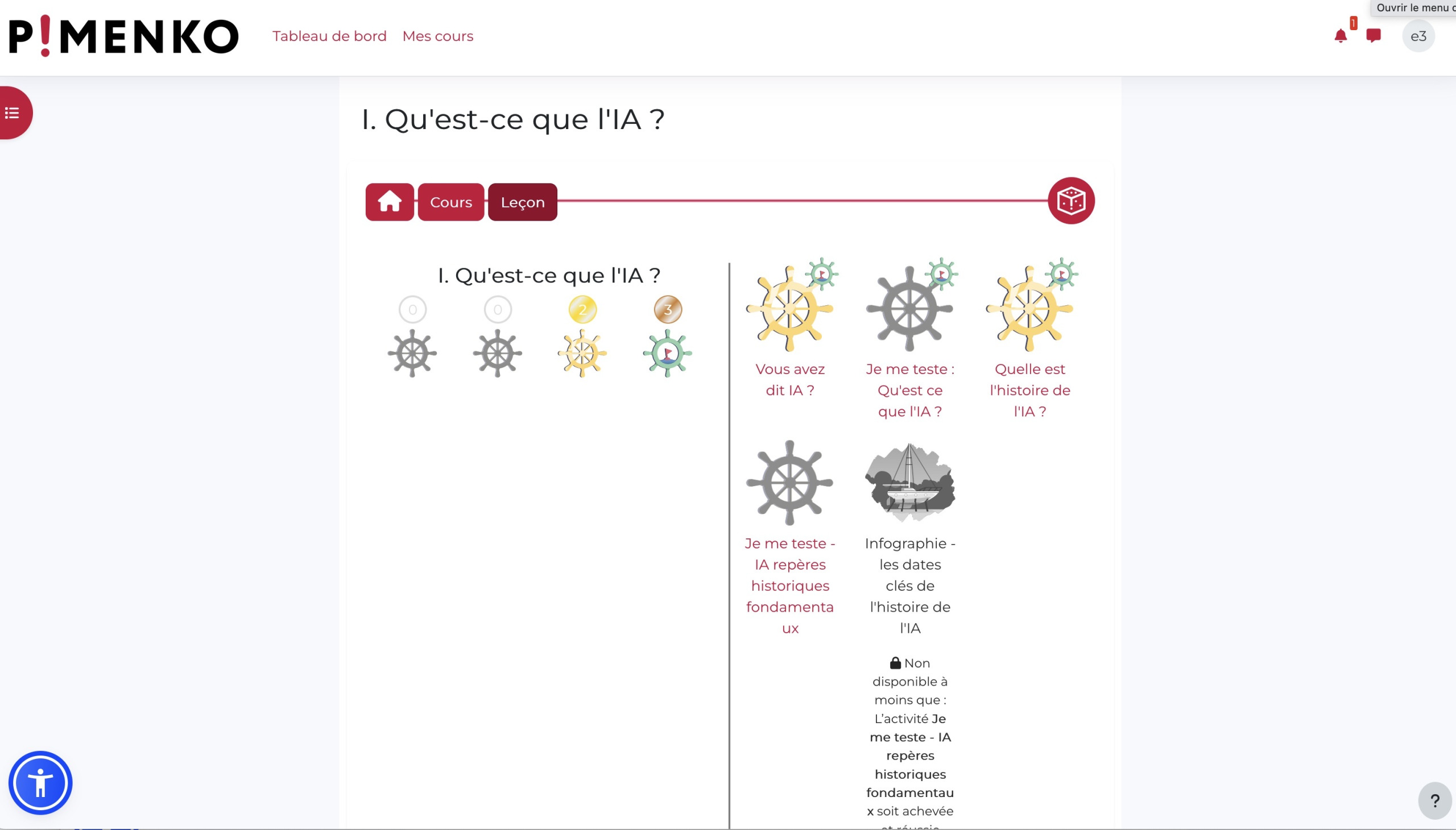 Vue de l'élément de jeu badge