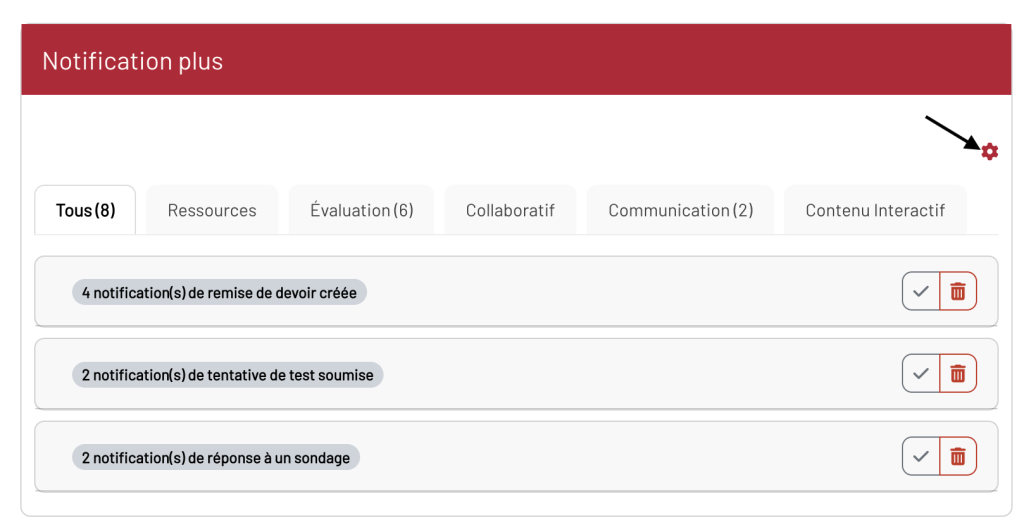 Bouton configuration des notification NotifPlus