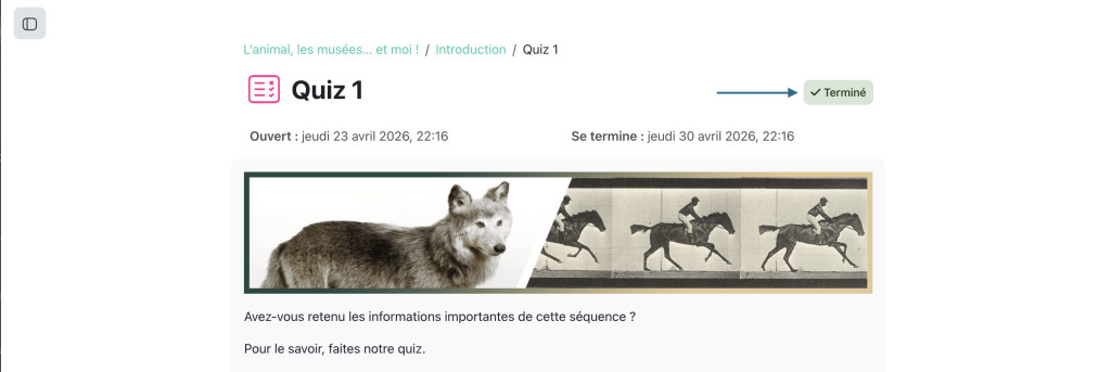Texte Terminé affiché en haut de la page d'activité dans Moodle 5.2 N
