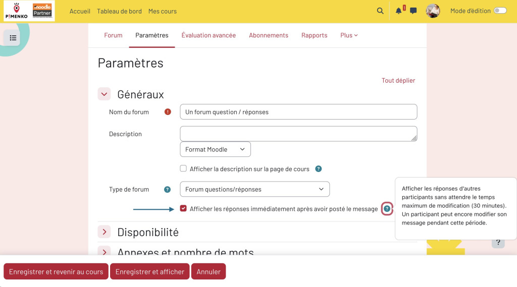 Option d'affichage immédiat des réponses dans le forum Q&R de Moodle 5.2