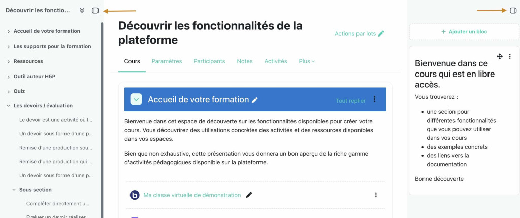 Nouvelle icône de fermeture des tiroirs dans Moodle 5.2