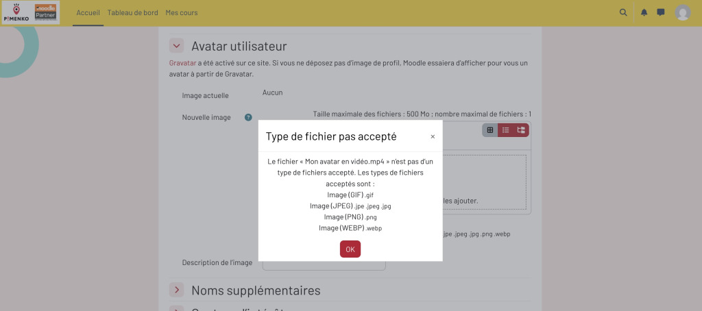 Message d'erreur upload fichier amélioré dans Moodle 5.2
