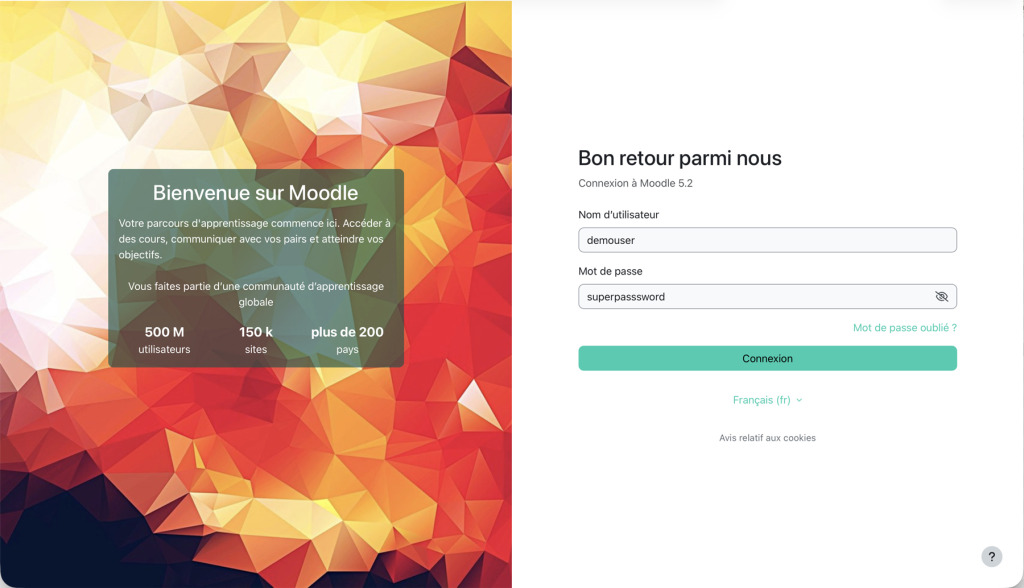 Nouvelle page d'authentification redessinée dans Moodle 5.2 — thème Boost
