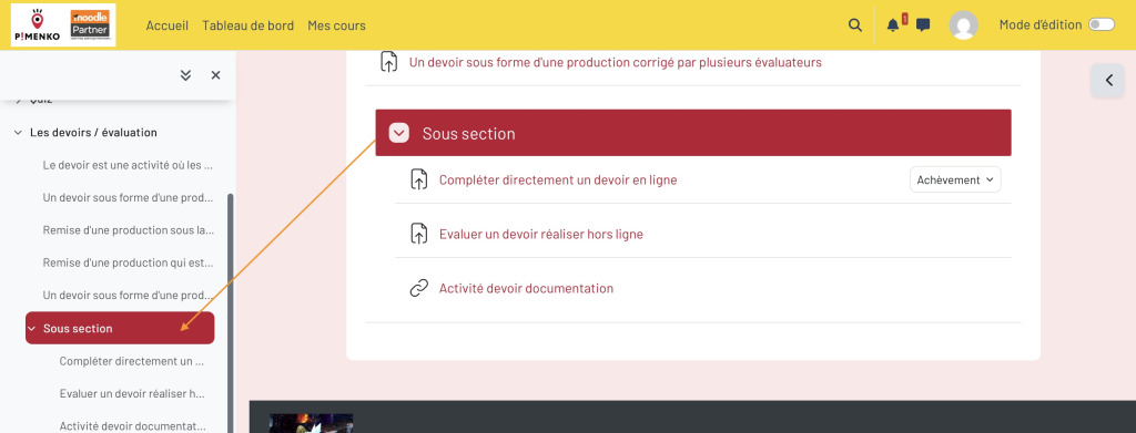 Navigation vers une sous-section par ancre dans Moodle 5.2