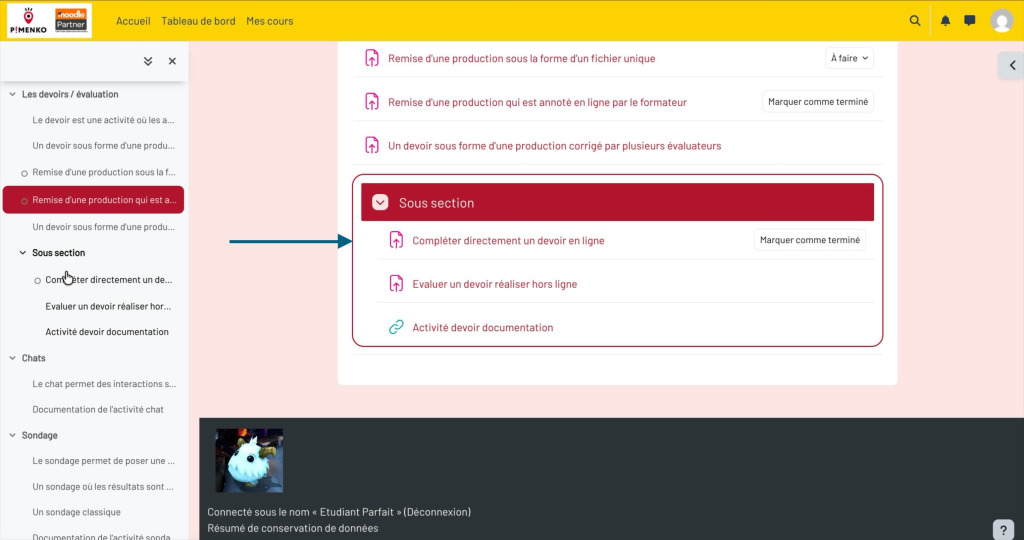 Surlignage temporaire d'une sous-section atteinte via ancre dans Moodle 5.2
