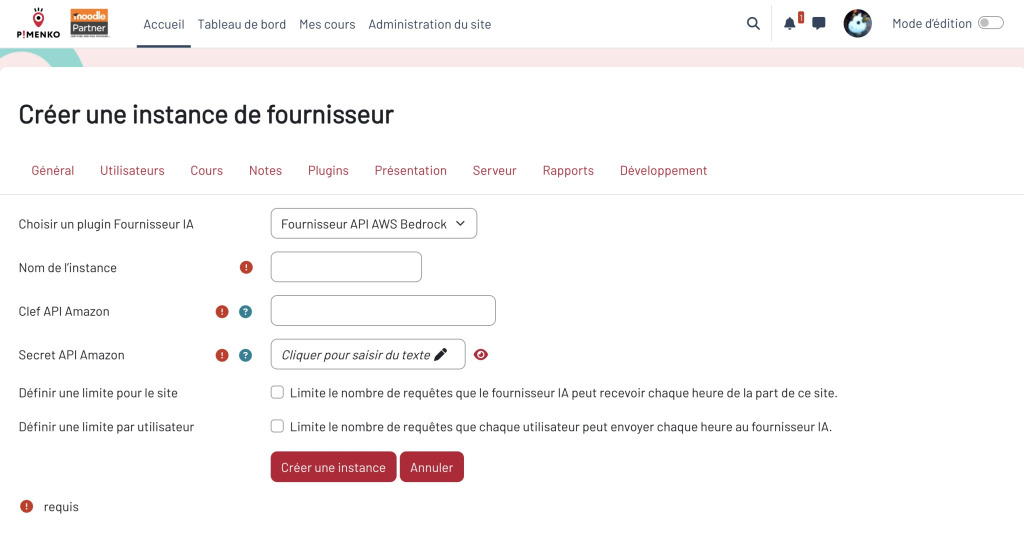 Fournisseur IA Amazon Bedrock intégré nativement dans Moodle 5.2