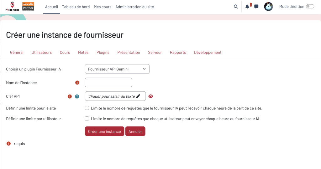 Fournisseur IA Google Gemini intégré nativement dans Moodle 5.2