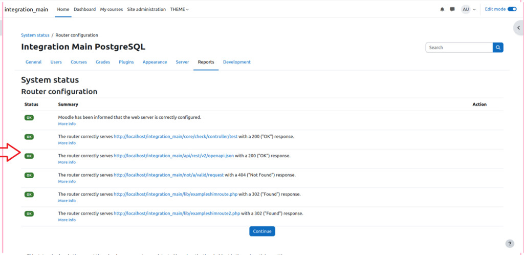 Vérification de configuration du routing dans Moodle 5.2