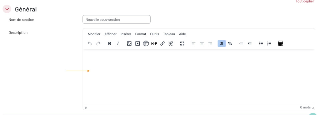 Sous-section avec champ description dans Moodle 5.1