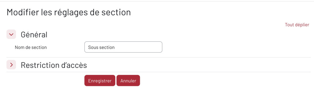 Sous-section sans champ description dans Moodle 5.2