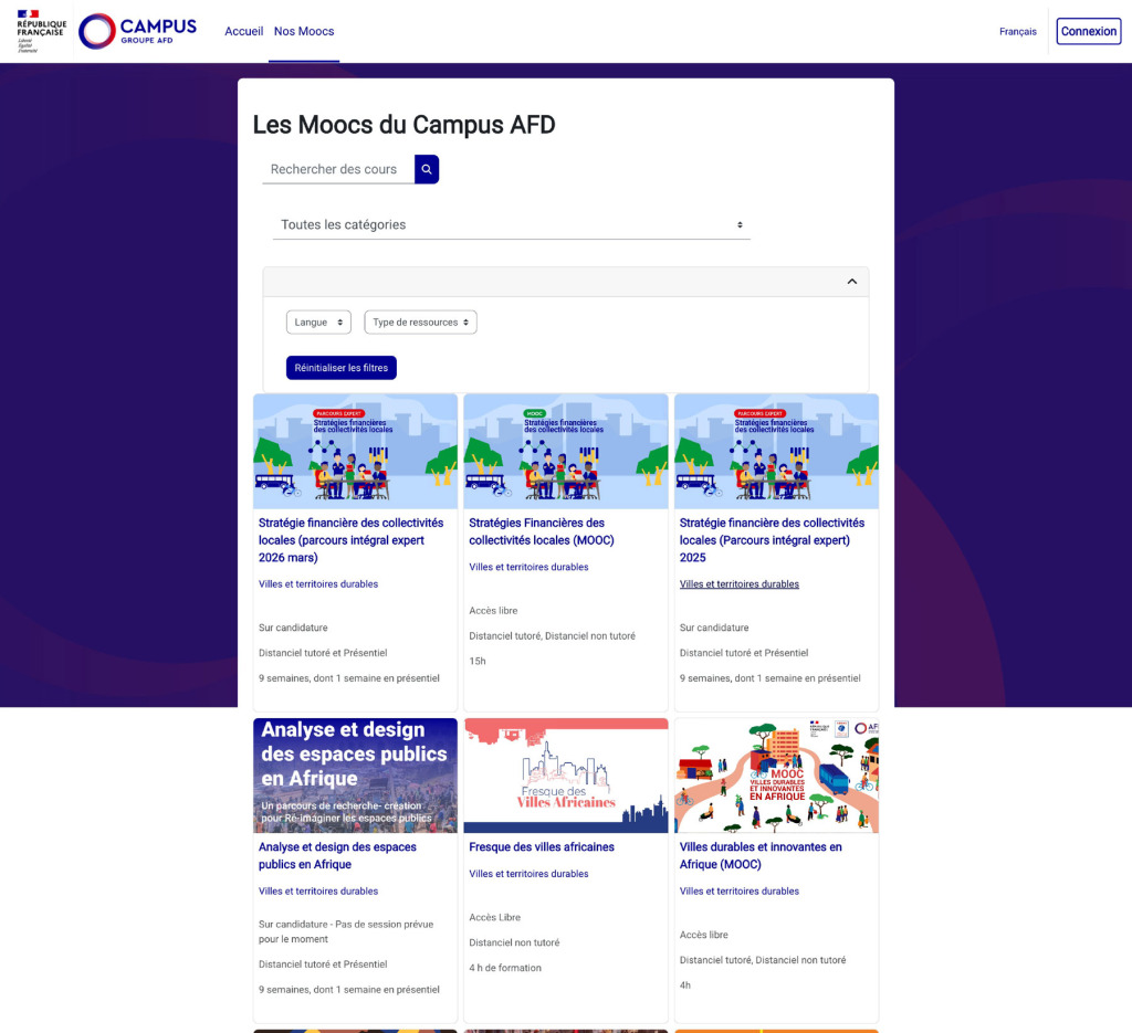 Page de catalogue du Campus Groupe AF