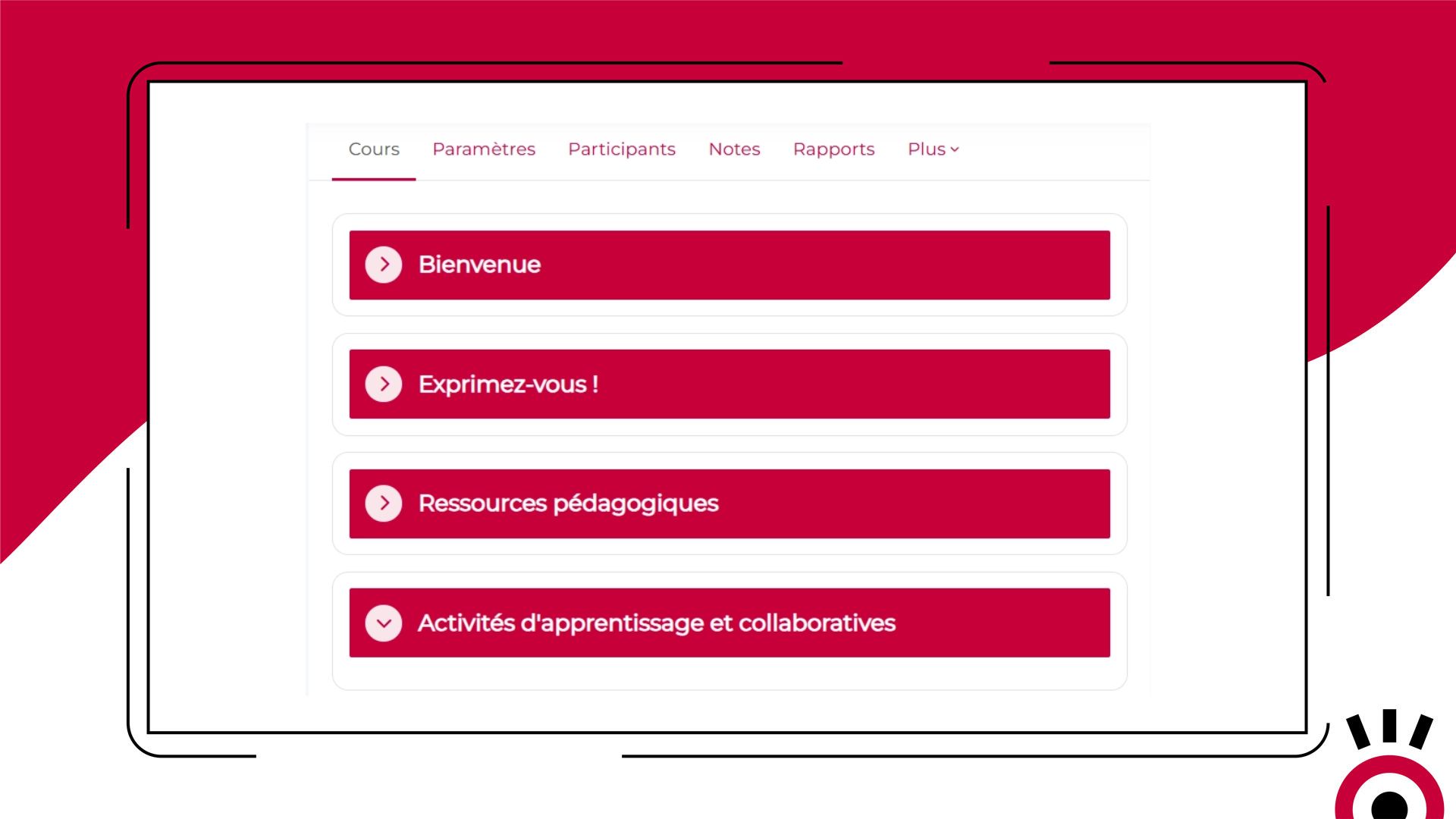 Illustration of a Moodle course without the Ludilearn format