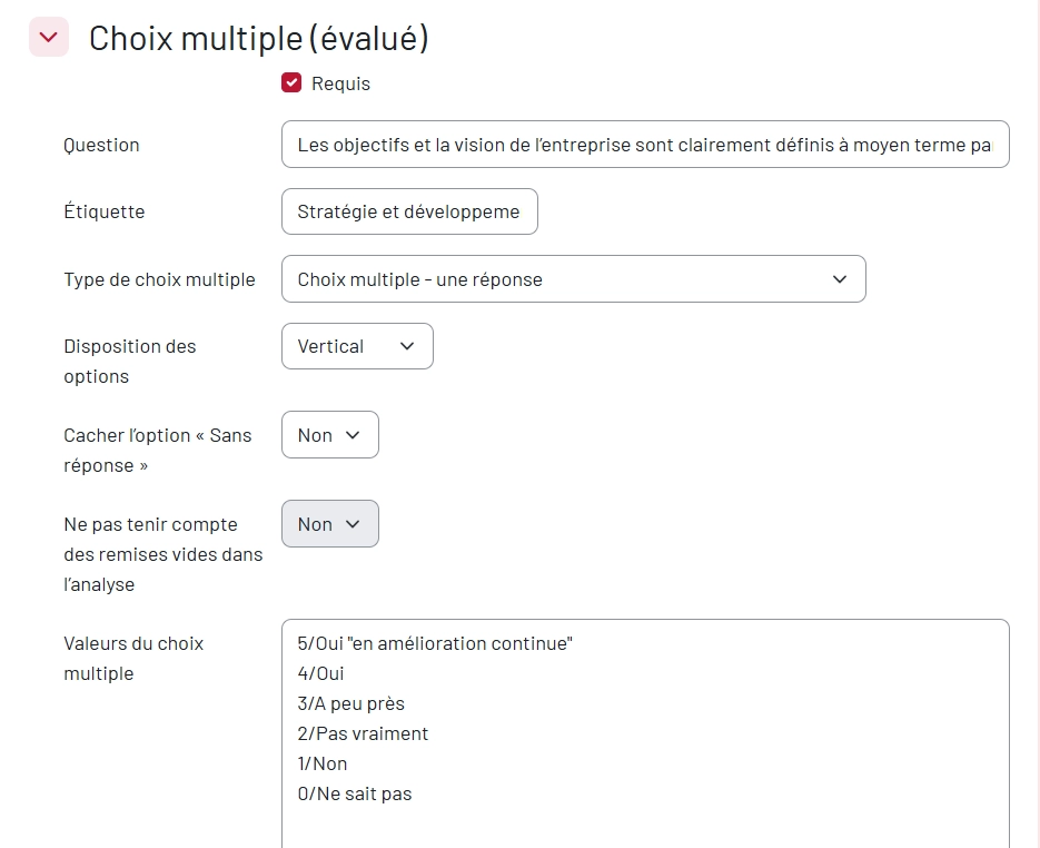 Exemple de création d'une question à choix multiple (évalué)