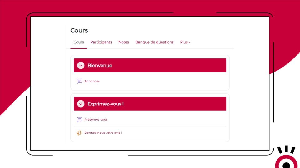 Ilustración de un curso de Moodle en el formato clásico de «secciones personalizadas»