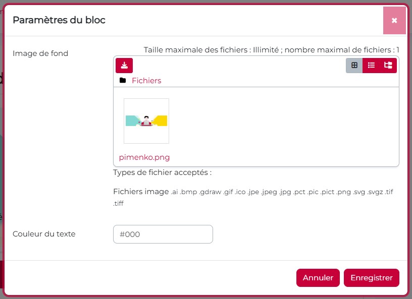 Vue de l'onglet paramètres du bloc "Ma progression" en tant qu'utilisateur