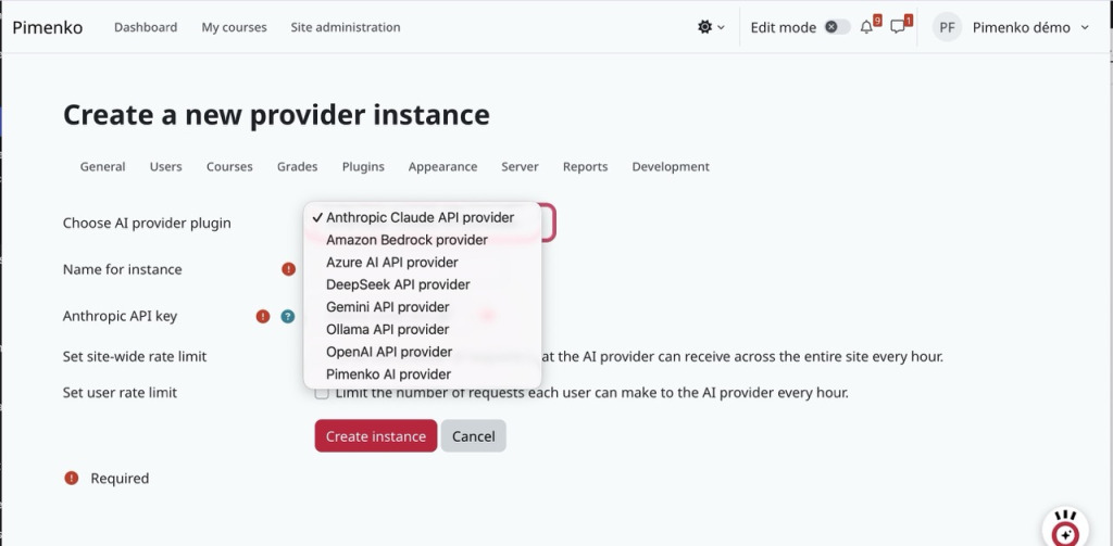Ajout du fournisseur Anthropic Claude dans l'administration de Moodle 5.3