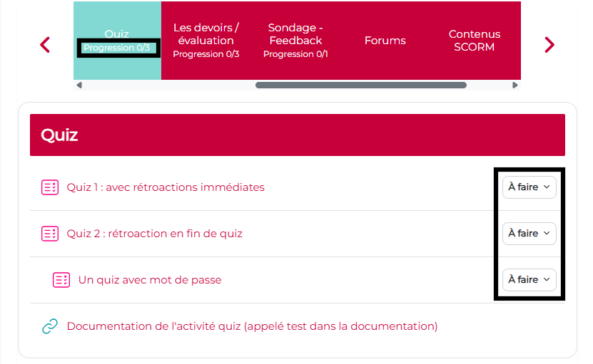 Affichage du nombre d'activités par section dans le format HorizontalTabs